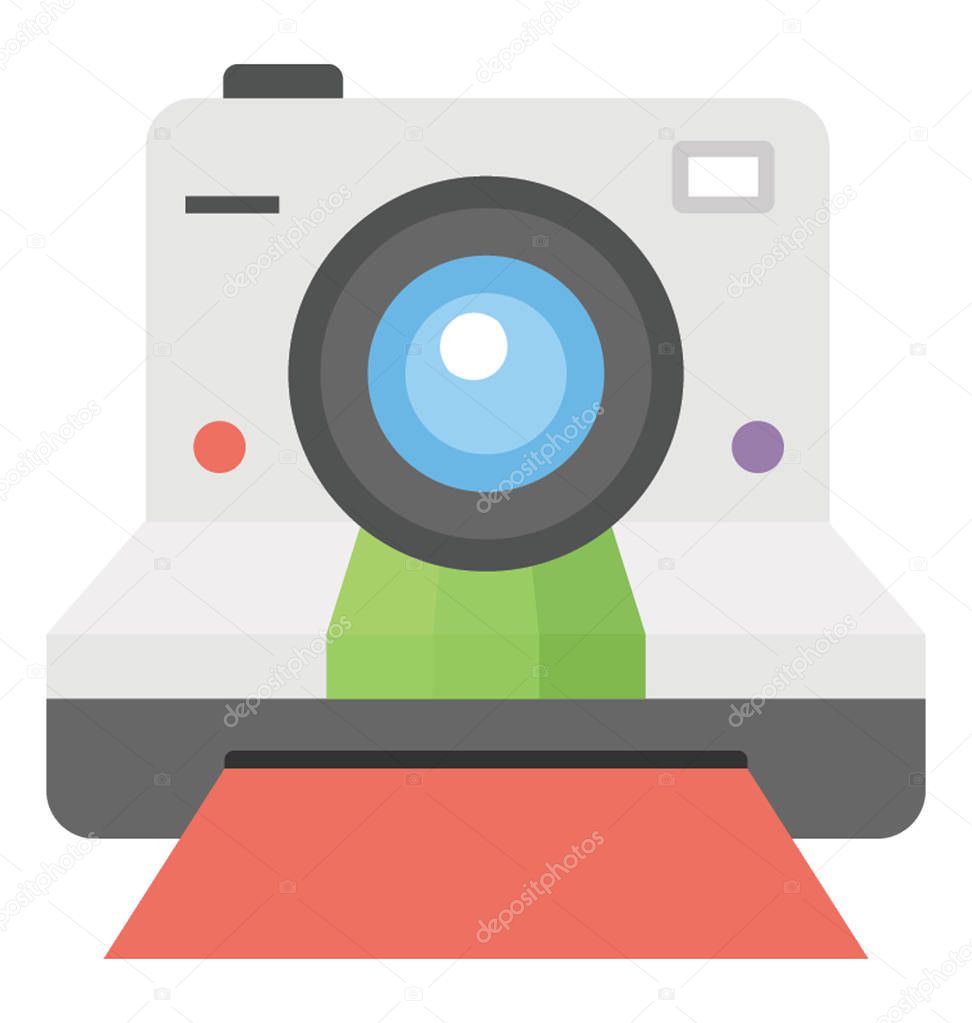 A colorful flat icon design of an instant camera
