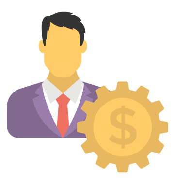 Yatırımcı web reklam gösteren karikatür bir dolar işareti olan bir kişi