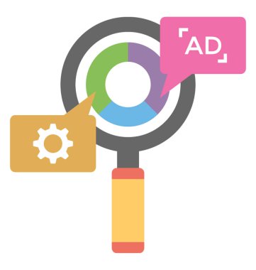 Bir Büyüteç Ayarları ve reklam analiz kavramı temsil eden ad işareti