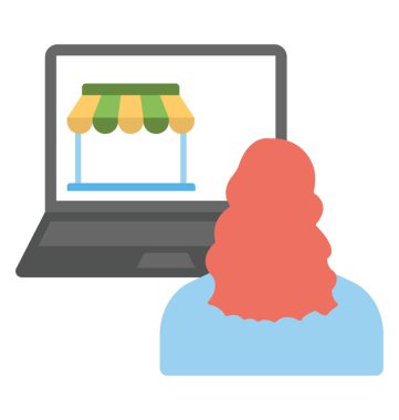 Arkadan Görünüm online alışveriş yaparken bir kadın. Online alışveriş kavramı 