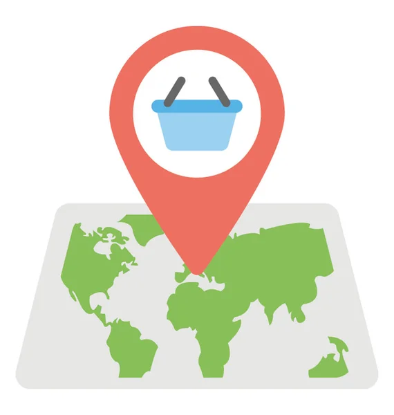 Cesta Compra Mapa Puntero Icono Plano — Vector de stock