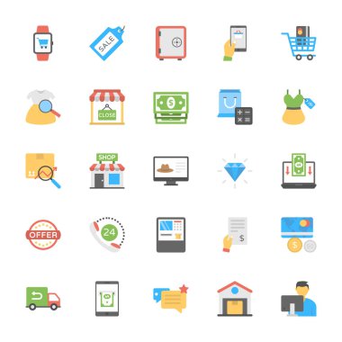 Flat Shopping and Commerce Icons clipart