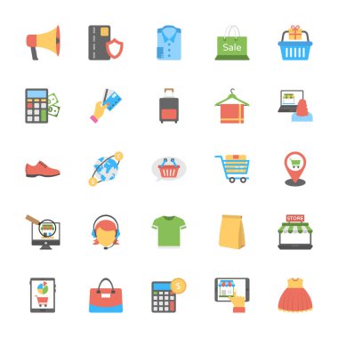 Düz Icons Set alışveriş ve ticaret 