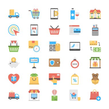Alışveriş ve ticaret simgeler düz tasarım