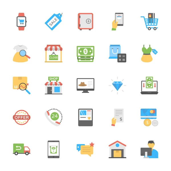 Iconos Planos Compras Comercio — Vector de stock