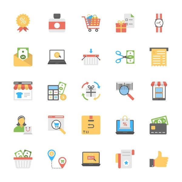 Icônes Plates Shopping Commerce — Image vectorielle