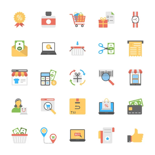 Iconos Planos Compras Comercio — Vector de stock