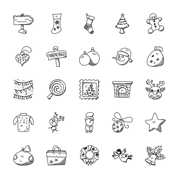 Set Doodles Navidad Creativos — Archivo Imágenes Vectoriales