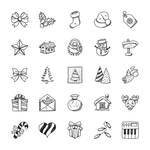 Christmas Icons Set Doodles — Stok Vektör