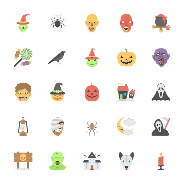Icônes Plates Ensemble Halloween — Image vectorielle