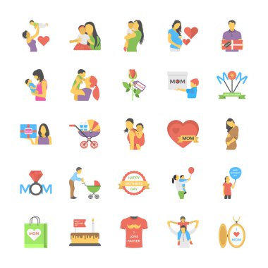 Gün ebeveynler düz Icons Set 