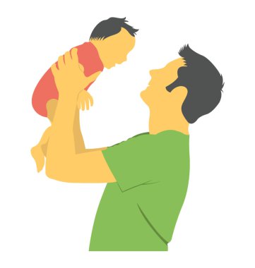 Bir baba çocuğunu düz simgesi sevgi dolu bir tarzda gidiyor