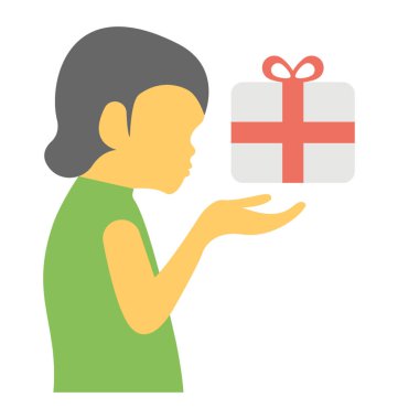 Bir hediye sunmak bir çocuk. Düz simgesi