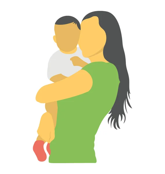 平面图标设计描绘母亲抱着她的儿子 — 图库矢量图片