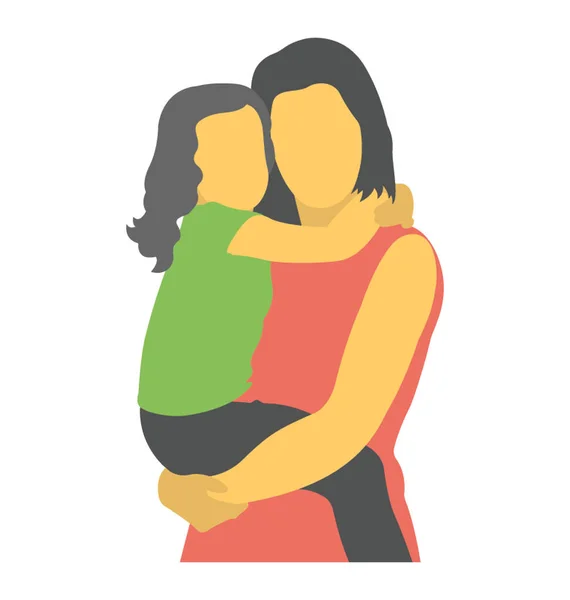 平面图标设计母亲拥抱她的蹒跚学步的女孩 — 图库矢量图片