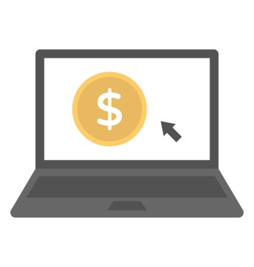 Dolar para ve işaretçi, online ödeme yöntemi ile bir dizüstü bilgisayar