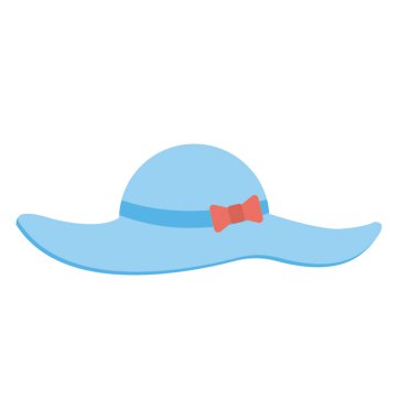 Mavi renkli şapka, plaj şapka düz vektör simgesi 