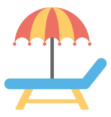 Bir şezlong plaj şemsiye düz vektör simgesi tasarım ile