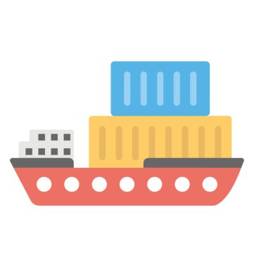 Düz vektör simgesi tasarım konteyner ile bir kargo gemisi 