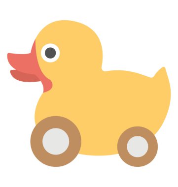 Tekerlekli, ördek oyuncak düz simgesi tasarım çekin