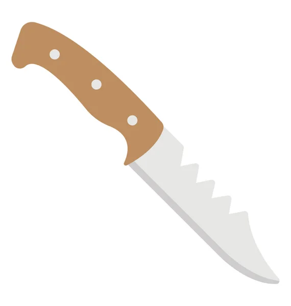 Kitchen Knife Wooden Handle Flat Vector Icon Design — Stock Vector
