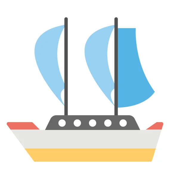 Cute Cartoon Vector Sailboat Flat Vector Icon — Stock Vector