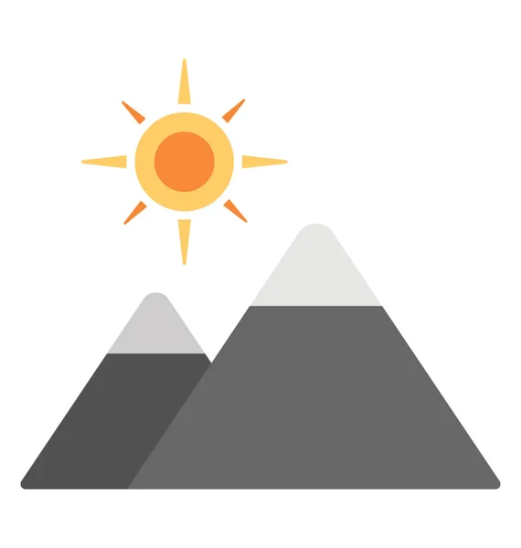 Paysage Sommets Enneigés Avec Icône Vectorielle Plate Soleil — Image vectorielle