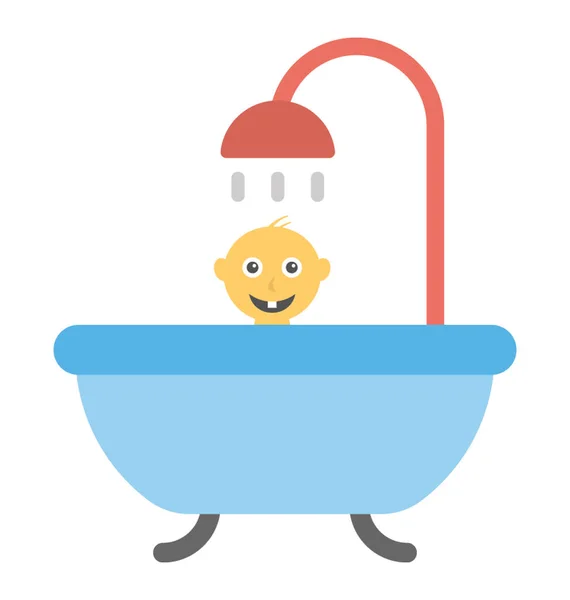 Zaman Düz Simgesi Tasarım Banyo Bebek — Stok Vektör