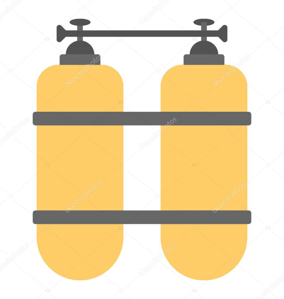 Two oxygen cylinders used for diving flat vector icon design