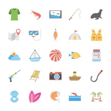 Okyanus ve deniz yaşamını vektör simgeler kümesi 