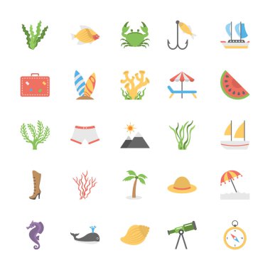 Okyanus ve deniz yaşamı simgeler koleksiyonu 