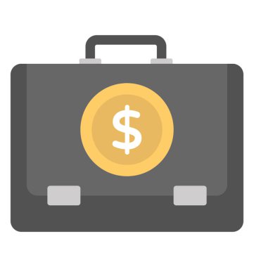 Dolar iş portföy kavramı, düz vektör simgesi tasarım gösterilen işareti olan bir evrak çantası