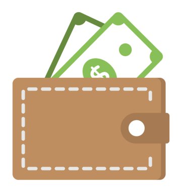 Para, düz simgeler dizayn kahverengi kapalı cüzdanımı