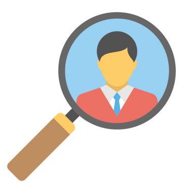 İşçi, Büyüteç camı düz vektör simgesi olan çalışan için arama