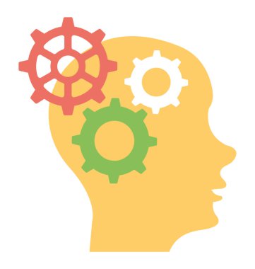 Düz vektör simgesi tasarım pazarlama planı gösterilen cogwheels olan bir kişinin