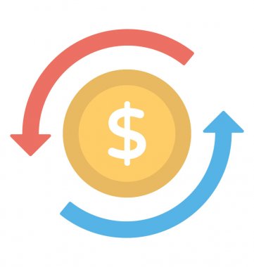 Doları kutsal kişilerin resmi ile dairesel oklar, para değişimi temsil yığını 