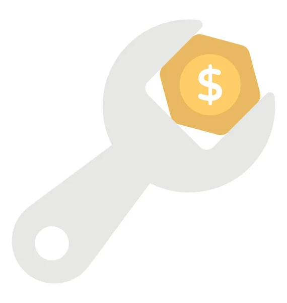 Jeden Dolar Sevřen Nastavitelným Klíčem Plochý Vektorové Ikony Mince — Stockový vektor