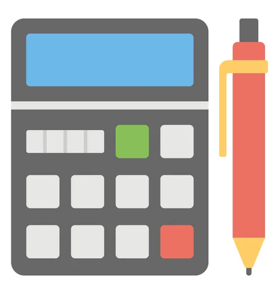 Dispositivo Calculadora Com Uma Caneta Ícone Vetor Plano — Vetor de Stock