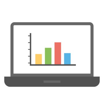Çubuk grafikler pazarlama analiz temsil eden ile bir dizüstü bilgisayar ekranın düz simgesi tasarım