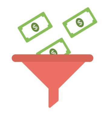 Düz vektör simgesi tasarım huni kağıt para ile 