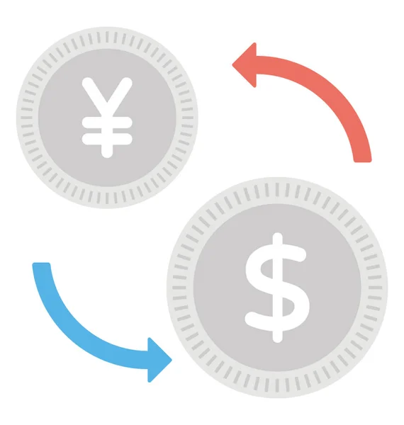 Icone Yen Dollaro Con Frecce Circolari Rappresentazione Del Cambio Valuta — Vettoriale Stock