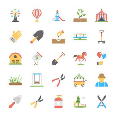 Park ve Bahçe düz Vector Icons Set