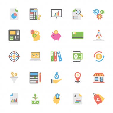 Piyasa ve ekonomi düz Icons Set