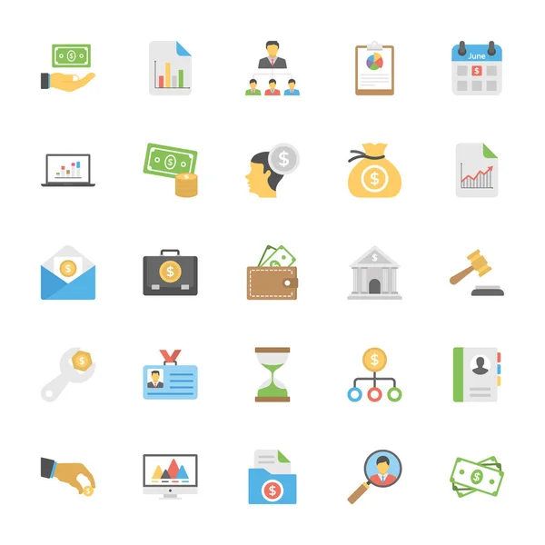 Platte Icons Set Van Markt Economie — Stockvector