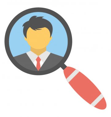 Kişi profili, düz vektör simge arama fikri temsil eden bir kişi üzerinde bir büyüteç