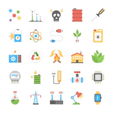 Enerji ve güç düz vektör simgeleri