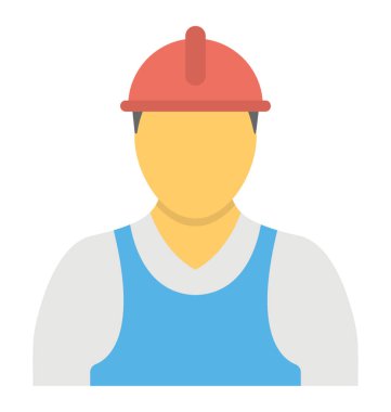 Genellikle mühendislik, düz vektör simgesi bir mühendis sembolik bir şapka ile bir kişi avatar