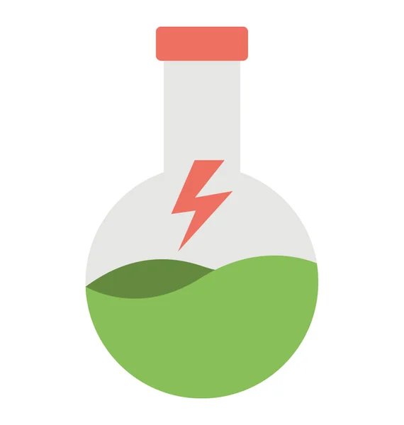Плоская Иконка Конической Колбы Зеленым Химическим Электрическим Болтом — стоковый вектор