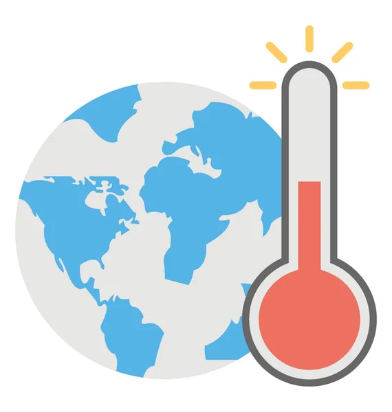 Platt Stilikon Vektor Jorden Världen Och Termometer Väder Termometer — Stock vektor