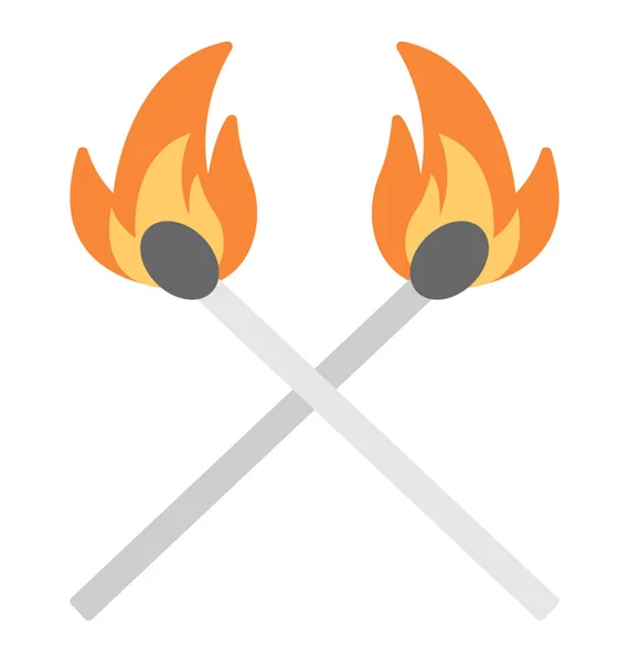 Two Burning Match Stick Flat Vector Icon — Stock Vector